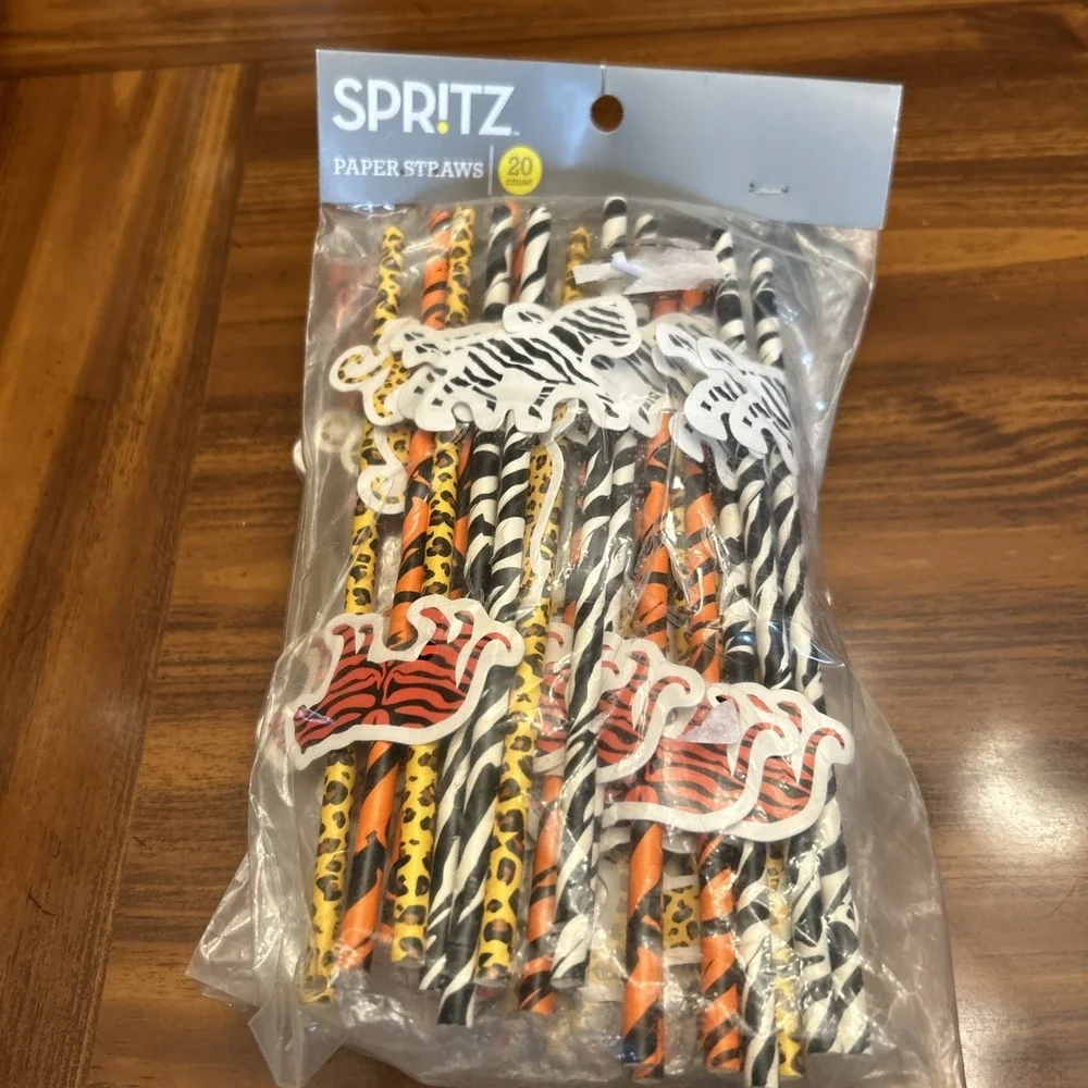 Spritz 60 Paper Cheetah Tiger Zebra Zoo Straws 2016‎ Birthday